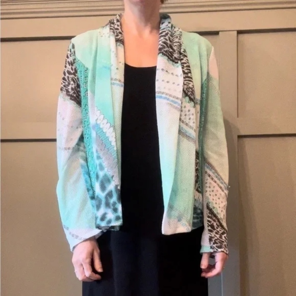 Alberto Makali Lightweight Draped Open Front Blazer Jacket Mesh Colorful Size M
